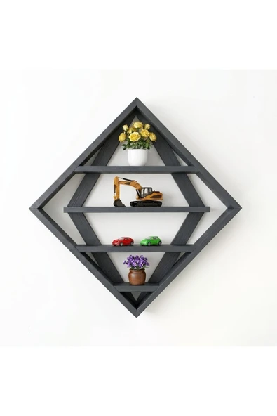 Ev dekka WoodDesign Doğal Ahşap Baklava Model Dekoratif Duvar Rafı - Geometrik Kitaplık & Çiçeklik 60 x 60 cm ürün görseli 1