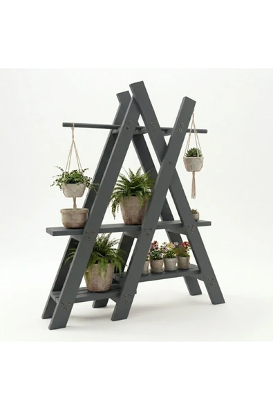 Ev dekka Dekoratif Ahşap Piramit Çiçeklik - 3 Katlı Bahçe ve Balkon Saksı Standı - 120x120 cm ürün görseli 1