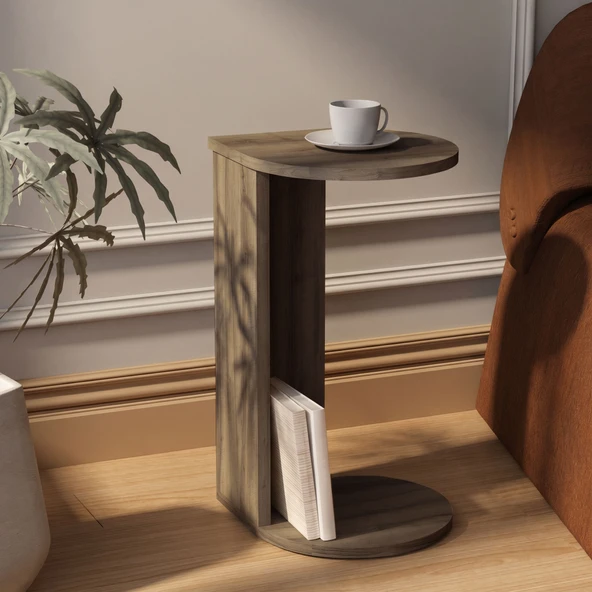 İnarch Dizayn Drop Modern Tasarım Yan Sehpa – Kompakt ve Ergonomik Yan Masa  Antik Ceviz ürün görseli 1