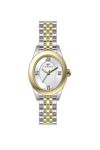 Ferro FL40170A-D Quartz Çelik Gri Sarı 22 mm Kadın Kol Saati ürün görseli 1