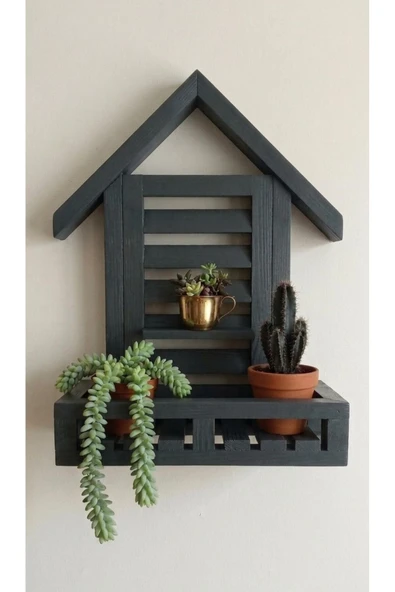 Ev dekka Dekorev Ham Köknar Ahşap Ev Tasarımlı Duvar Rafı - Dekoratif Mutfak ve Banyo Rafı - 40x20x25 cm ürün görseli 1