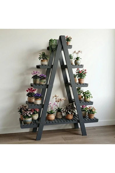 Ev dekka WoodDecor 5 Katlı Ahşap Merdiven Çiçeklik - 120x100 cm Geniş Raf Standı ürün görseli 1