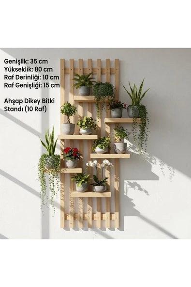 Ev dekka "Köknar Ahşap Duvar Dekoru -60x35 cm Pratik Montajlı Çiçeklik - Delme Gerektirmez. ürün görseli 1