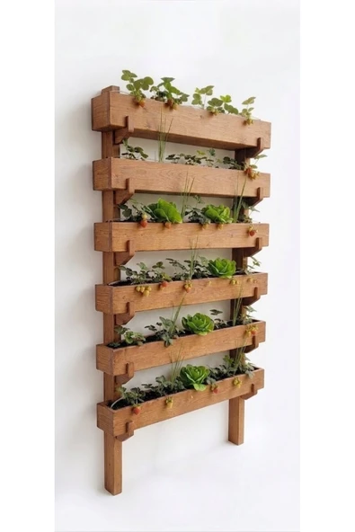 Ev dekka Ahşap Dikey Bahçe Saksılığı - 5 Katlı Balkon ve Duvar Tipi Saksı Standı 80x150 cm ürün görseli 1