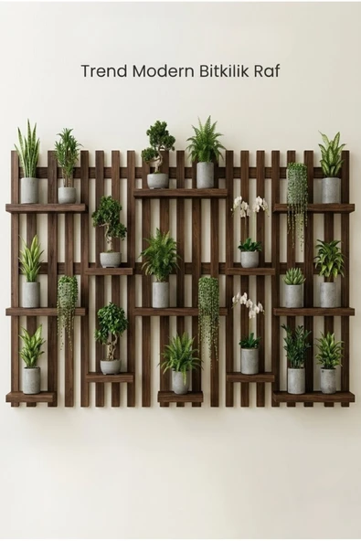 Ev dekka Dekoratif Ahşap Duvar Rafı - kahve rengi - Modern Çiçeklik ve Dekorasyon Rafı (120x60 cm) ürün görseli 1