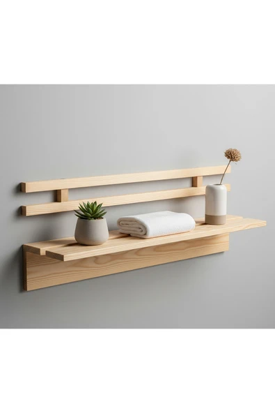 Ev dekka 50x30 cm Dekoratif Masif Ahşap Duvar Rafı - Çift Taraflı Bantlı Duvarlarınızı delmeye,SON ürün görseli 1