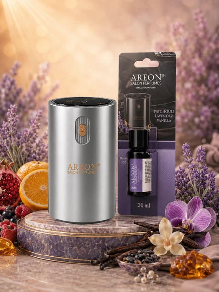 Areon Aromatik Difüzör Gümüş (Klasik Metal) + Patchouli Lavander Vanilla ürün görseli 1