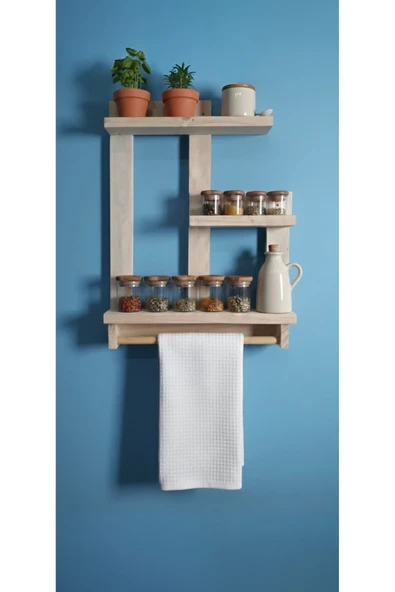 Ev dekka Çift Taraflı Bantlı Matkap Gerektirmeyen Doğal Ahşap Duvar Rafı - 50x40 cm ürün görseli 1