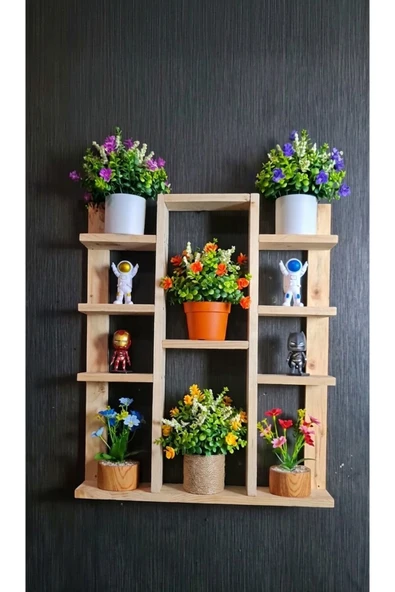 Ev dekka WoodDesign Doğal Ahşap Duvar Rafı Çok Amaçlı Çiçeklik Ve Figür Standı 80 x 55 cm ürün görseli 1