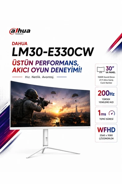Dahua 30" LM30-E330CW 2560x1080 R1500 1MS 200Hz 2xDP/2xHDMI +VESA +CURVED GAMİNG MONİTÖR ürün görseli 1
