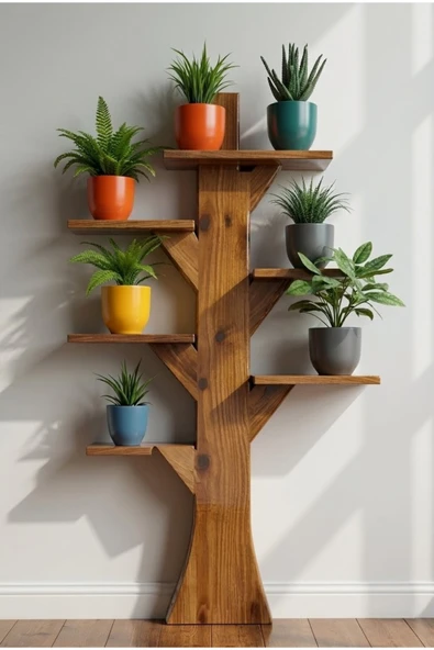 Ev dekka Dekoratif Masif Ağaç Tasarım Ceviz Çiçek Standı - 120x60 cm Modern Saksılık ürün görseli 1