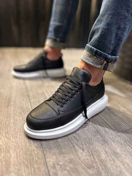 JET-914 Drake Bağcıklı Cilt Erkek Günlük Sneaker Ayakkabı CBT Siyah ürün görseli 1