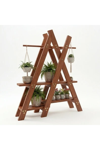 Ev dekka Dekoratif Ahşap Piramit Çiçeklik - 3 Katlı Bahçe ve Balkon Saksı Standı - 120x120 cm ürün görseli 1