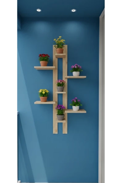 Ev dekka Dekoratif Ahşap Duvar Rafı - 120x50 cm Çok Amaçlı Saksılık ve Çiçeklik Standı - Çift Taraflı Bantlı ürün görseli 1