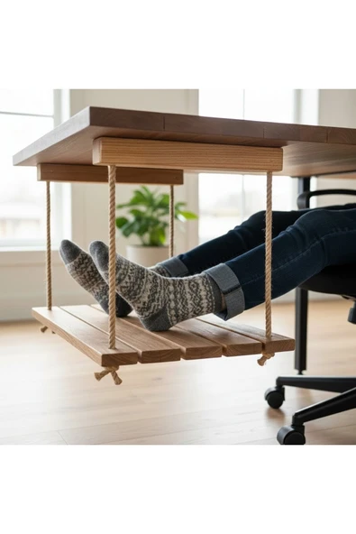 Ev dekka Ahşap Masa Altı Ayak Hamak 40x30 cm - Ergonomik Ayak Dinlendirici Salıncak ürün görseli 1