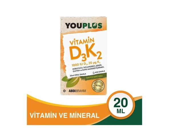 Youplus Vitamin D3 K2 1000 IU 20 Ml Damla- SKT:01/2028 ürün görseli 1