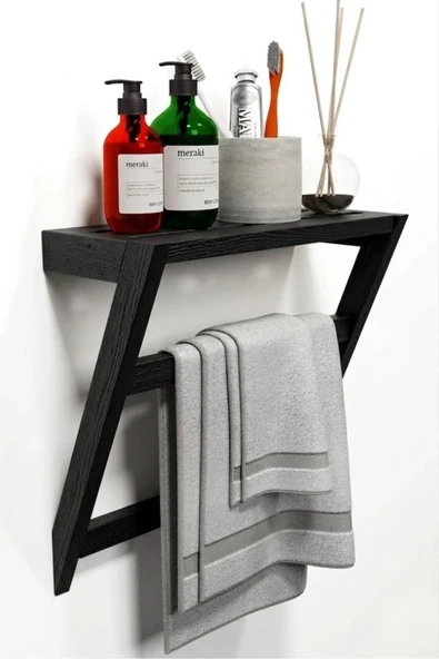 Ev dekka Matkap Gerektirmeyen Ahşap Banyo Rafı Ve Havluluk - 50x40 cm - Yapışkanlı Duvar Rafı ürün görseli 1