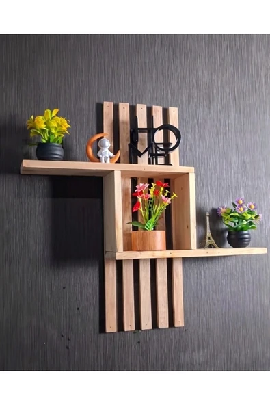 Ev dekka Dekoratif Ahşap Duvar Rafı 60x50{ cm} - Çift Taraflı Bant İle Yapıştırılabilir - Modern Kitaplık ürün görseli 1