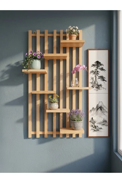 Ev dekka Dekoratif Ahşap Duvar Rafı - Modern Çiçeklik Raf - 40x120 cm Çok Amaçlı Duvar Rafı ürün görseli 1