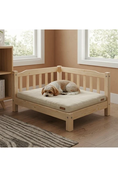 Ev dekka Lux Ahşap Köpek Yatağı - 50x60 cm Modern Tasarım Evcil Hayvan Karyolası ürün görseli 1