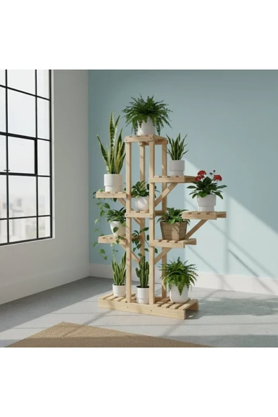 Ev dekka Ahşap Çok Katlı Çiçeklik Saksı Standı - 120 cm Yükseklik 100 cm Genişlik - Dekoratif Saksı Rafı ürün görseli 1