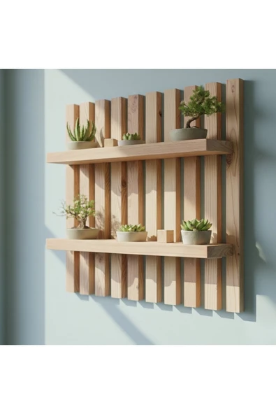 Ev dekka Masif Ahşap Dekoratif Duvar Rafı - Modern Tasarım Çiçeklik ve Kitaplık - 60x40 cm ürün görseli 1
