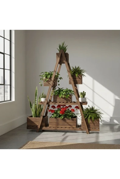 Ev dekka WoodDesign 150x150 cm Doğal Ahşap A Formlu Çiçeklik Standı - 3 Katlı Büyük Boy Saksılık ürün görseli 1