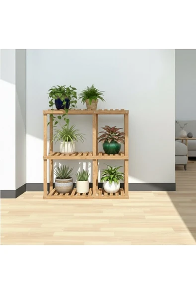 Ev dekka 100x100 cm Masif Ahşap Çiçeklik Standı - Kahve & Bej Renk Seçenekli Çok Katlı Saksılık ürün görseli 1