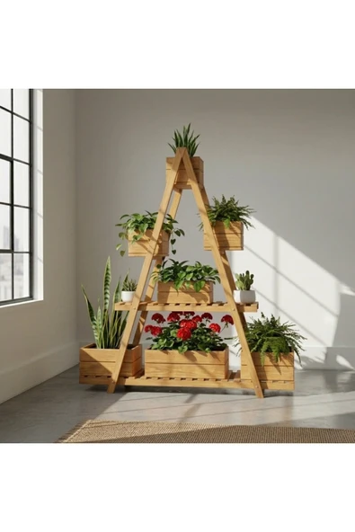 Ev dekka WoodDesign 150x150 cm Doğal Ahşap A Formlu Çiçeklik Standı - 3 Katlı Büyük Boy Saksılık ürün görseli 1
