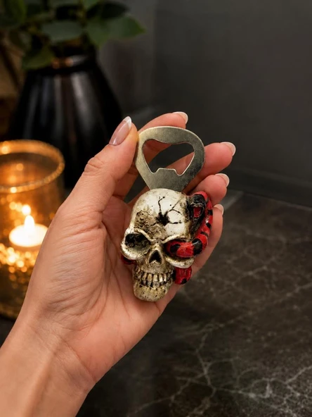 Magnet Şişe Açacağı Kuru Kafa – Mıknatıslı Buzdolabı Magneti, Dekoratif Yılan Figürlü Şişe Açacak ürün görseli 1