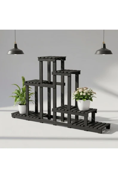 Ev dekka Doğal Köknar Ahşap Çok Katlı Çiçeklik Standı Saksılık 120x150x25 cm ürün görseli 1