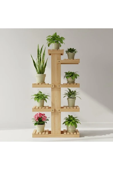 Ev dekka Masif Ahşap Çok Katlı Çiçeklik Standı - Köknar Renk Dekoratif Saksı Standı 100x50 cm ürün görseli 1