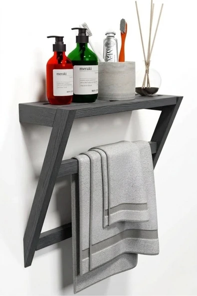Ev dekka Matkap Gerektirmeyen Ahşap Banyo Rafı Ve Havluluk - 50x40 cm - Yapışkanlı Duvar Rafı ürün görseli 1