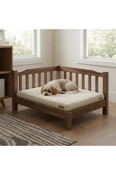 Ev dekka Lux Ahşap Köpek Yatağı - 50x60 cm Modern Tasarım Evcil Hayvan Karyolası ürün görseli 1