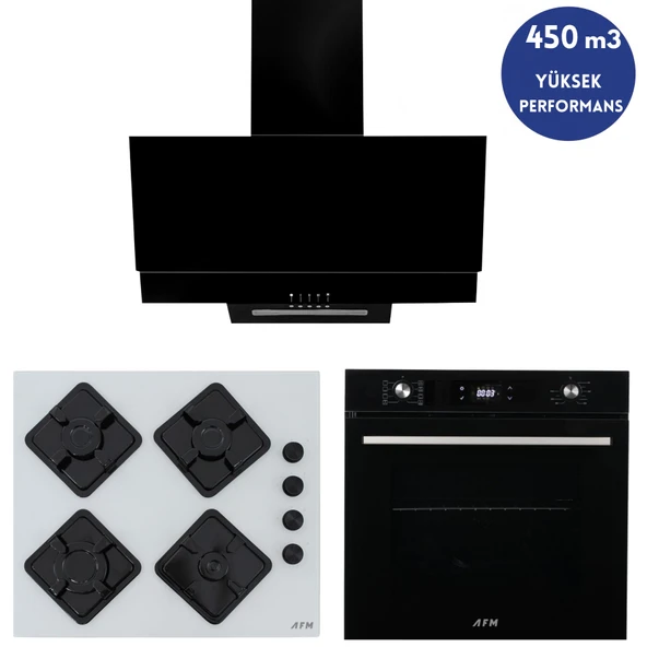 Alveus AFM Serisi NeW10 Turbolu Cam Siyah  3'lü Ankastre Set ( FM7700 + FM-BD2201 Beyaz+ FM3300) ürün görseli 1
