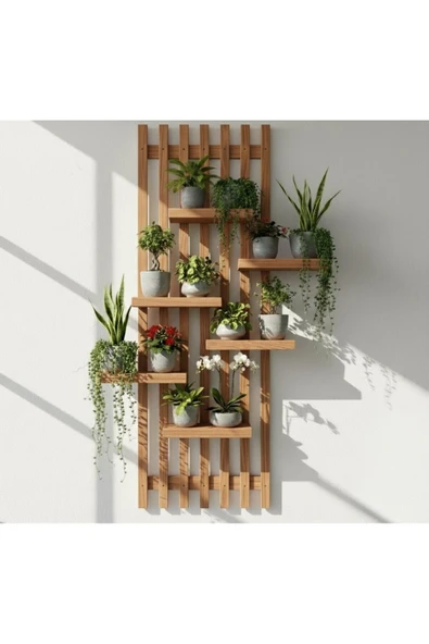Ev dekka Köknar Ahşap Duvar Dekoru - 50x35 cm Pratik Montajlı Çiçeklik - Delme Gerektirmez ürün görseli 1