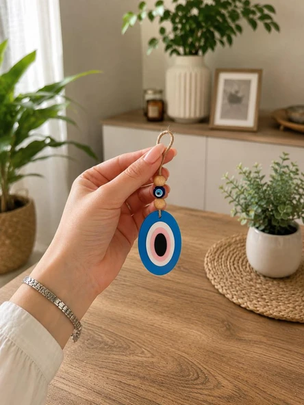 Plastik Nazar Boncuğu Duvar Süsü – Dekoratif Kapı Süsü – Ahşap Boncuklu Asılabilir Nazar Boncuğu – Ev, Ofis ve Araç Dekoru ürün görseli 1