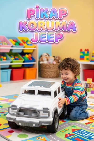 Pick-Up Jeep Araba - Beyaz Arazi Tipi Açık Yük Kasalı 28 CM Pick-Up Oyuncak Kamyon ürün görseli 1