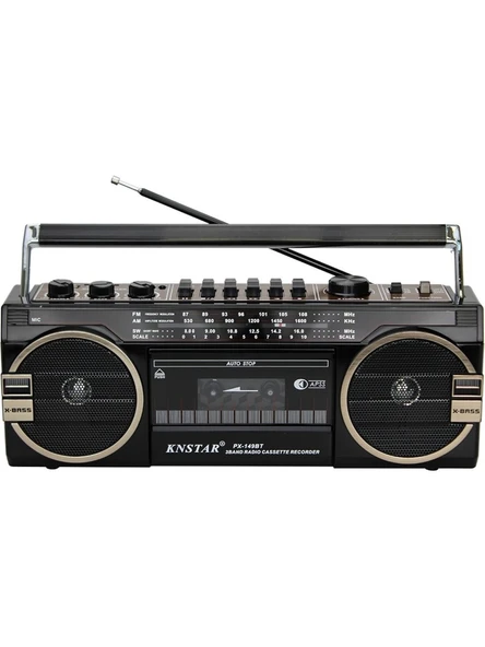 PX-149BT Bluetooth Usb+Sd+Fm Radyo Kaset Çalar Kahverengi Taşınabilir Müzik Sistemi ürün görseli 1
