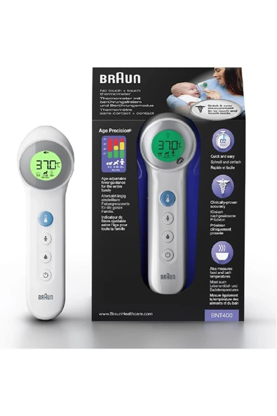 BRAUN Temasız Termometre Hızlı 2 saniye okuma, Yaş hassasiyeti, Arka ışık, Sessiz mod - BNT400 ürün görseli 1