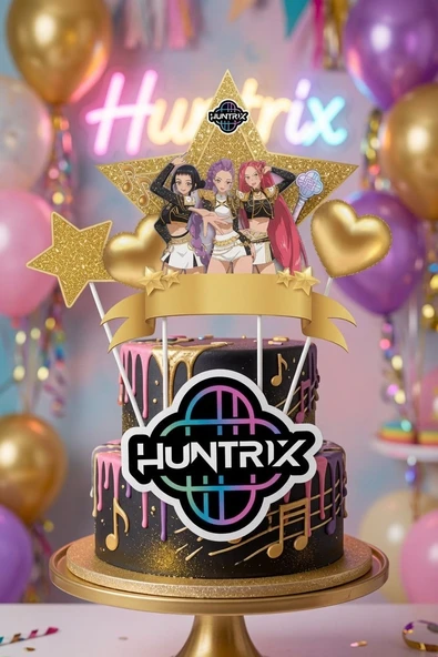 K Pop Huntrix Demon Hunters Gold Pasta Süsü 4'lü Çubuklu Doğum Günü Pasta Dekoru ürün görseli 1
