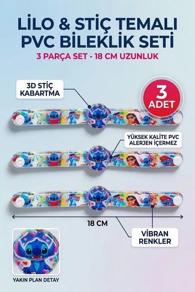 Stitch Bileklik Seti 3 Adet 18 Cm Lilo ve Stitch Temalı Çocuk Parti ve Hediye Aksesuarı ürün görseli 1