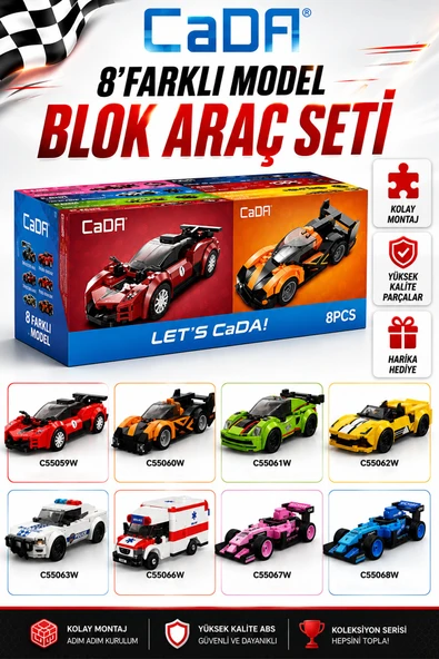 Cada 8 Farklı Model Blok Araç Seti Toplam 1205 Parça Oyuncak Yapım Seti Blok -ffC55048W ürün görseli 1