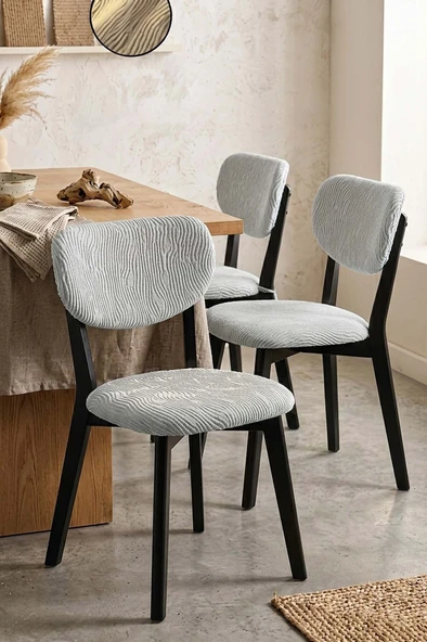 Taş Renk Jakarlı Likralı Esnek Sandalye Kılıfı Takımı - 6'lı Set ürün görseli 1