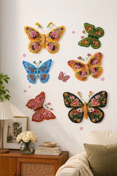 3D Kelebek Duvar Stickerı Sarı Vintage Desenli Dekoratif Duvar Süsü Ev Oda Dekorasyonu ürün görseli 1