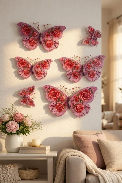 3D Kelebek Duvar Süsü 6'lı Vintage Desenli Yapışkanlı Duvar Dekoru Ev Oda Süsleme Seti ürün görseli 1