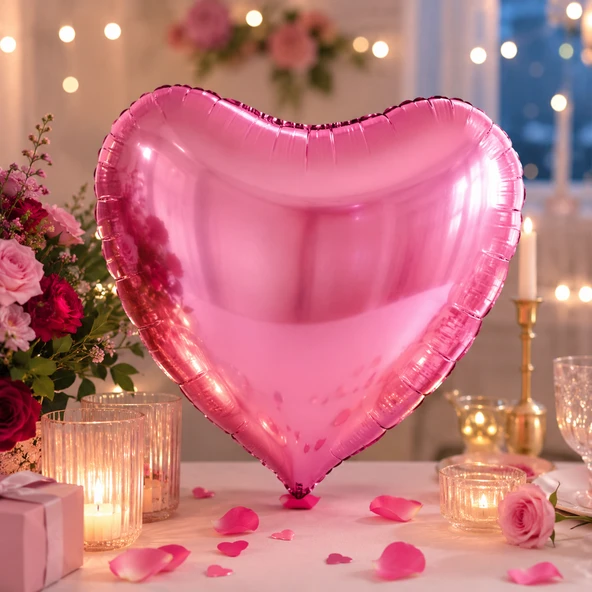 Pembe Kalp Folyo Balon 18 İnç Sevgililer Günü Doğum Günü Parti Süsü Dekorasyon Balonu ürün görseli 1