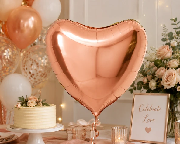 Rose Gold Kalp Folyo Balon 18 İnç Doğum Günü Parti Süsü Dekorasyon Balonu Helyumlu ürün görseli 1