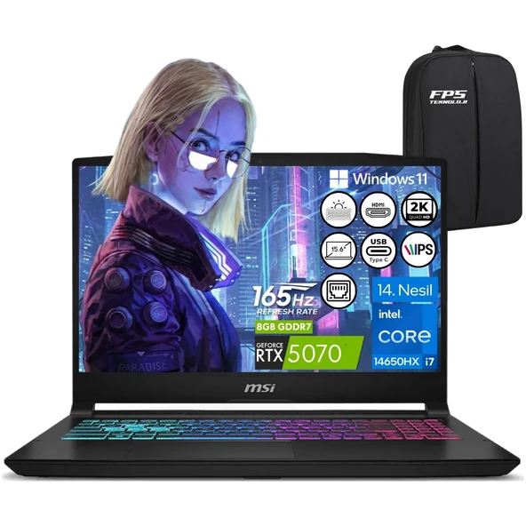 Msı Katana 15 Hx B14WGK-889XTR I7-14650HX RTX5070 24GB Ram 2tb SSD 15.6" Qhd IPS 165Hz W11 Taşınabilir Bilgisayar ürün görseli 1
