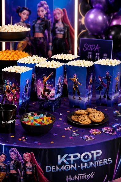 K Pop Huntrix Demon Hunters Mısır Kutusu 8'li Popcorn Kutusu Doğum Günü Parti Seti ürün görseli 1
